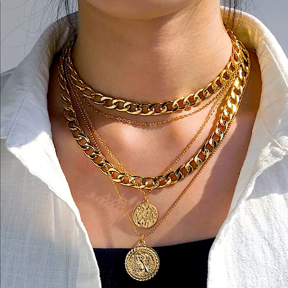 "Without Words" Gold Layered Coin Necklace Set - Picture 7 of 15